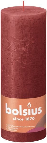 Bolsius Rustic Shine Pillar Candle 190 x 68- Delicate Red