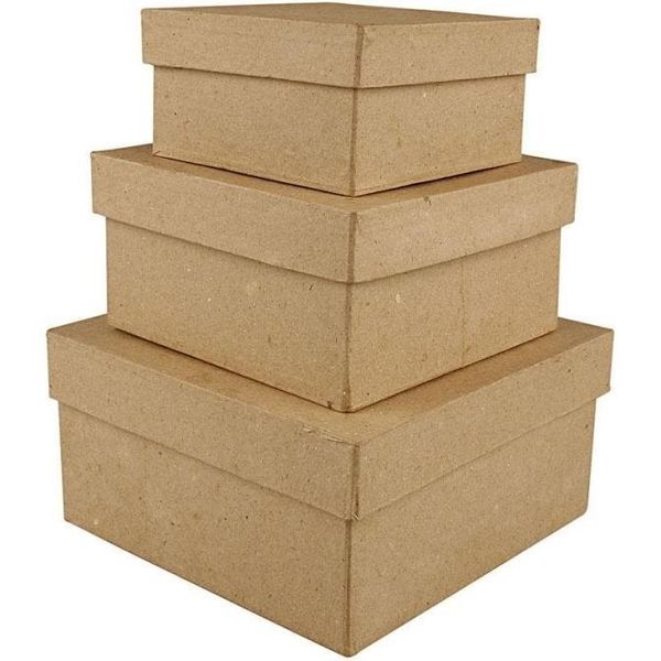 Square Boxes, H: 5+6+7,5 cm, size 10+12,5+15 cm,