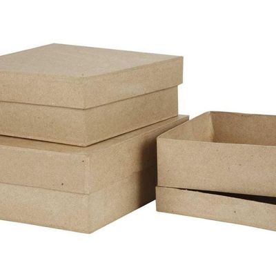 Square Boxes, H: 5+6+7,5 cm, size 16+18+20 cm, 3