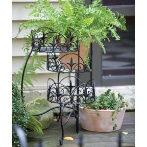 3-Tier Folding Classic Finial Plant Stand, Black