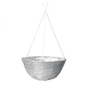 	14\" Faux Ratttan Hanging Basket, Grey