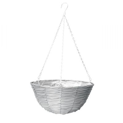 	14\" Faux Ratttan Hanging Basket, Grey