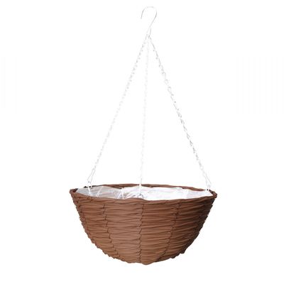 	14\" Faux Rattan Hanging Basket, Espresso Brown