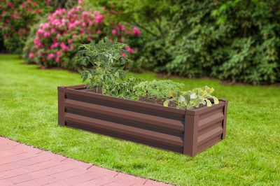 PROMO Metal Raised Garden Planter with Liner, Timber Brown SAVE ?30