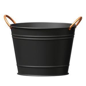 Modern Farmhouse 14\" Washtub Planter with Copper Handles, Matte Black