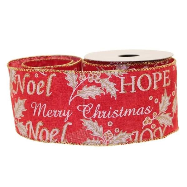 Merry Christmas/Holly Cotton Red / Cream (63mm x 10yds)