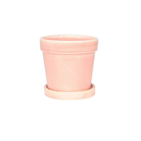 Painted TC Pot with Saucer Vintage Pink-Stoneware (10x10cm)