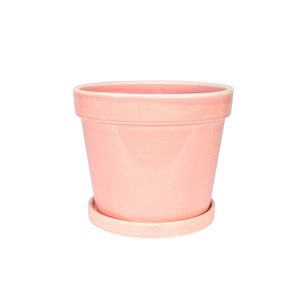 Painted TC Pot with Saucer Vintage Pink-Stoneware (13x11cm)