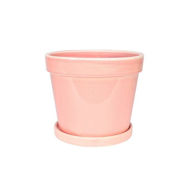 Painted TC Pot with Saucer Vintage Pink-Stoneware (13x11cm)