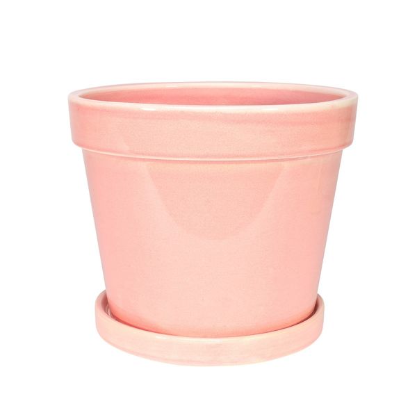 Painted TC Pot with Saucer Vintage Pink-Stoneware (17x15cm)