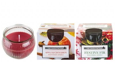 RIBBED GLASS JAR CANDLE IN BOX 2 ASSORTED