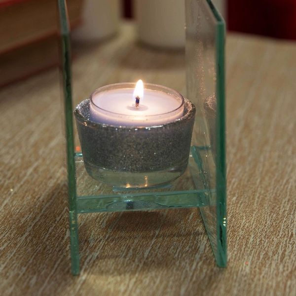 Square Glass Tealight Holder with Christmas Tree Design
