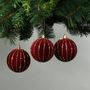 Red 8cm Velvet Baubles with Glitter