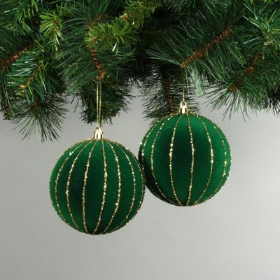 Green 10cm Velvet Baubles with Glitter