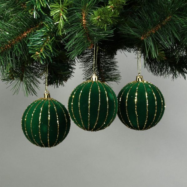 Green 8cm Velvet Baubles with Glitter