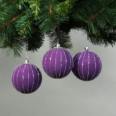 Purple 8cm Velvet Baubles with Glitter