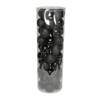 Black 10cm Plastic Ball in tube (matt,shiny,glitter) x 50