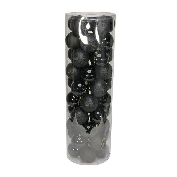 Black 10cm Plastic Ball in tube (matt,shiny,glitter) x 50