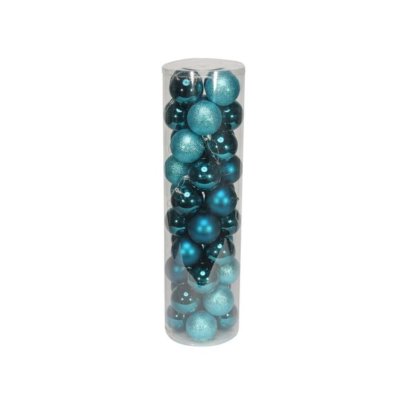 Turquoise 8cm Plastic Ball in tube (matt,shiny,glitter) x 40