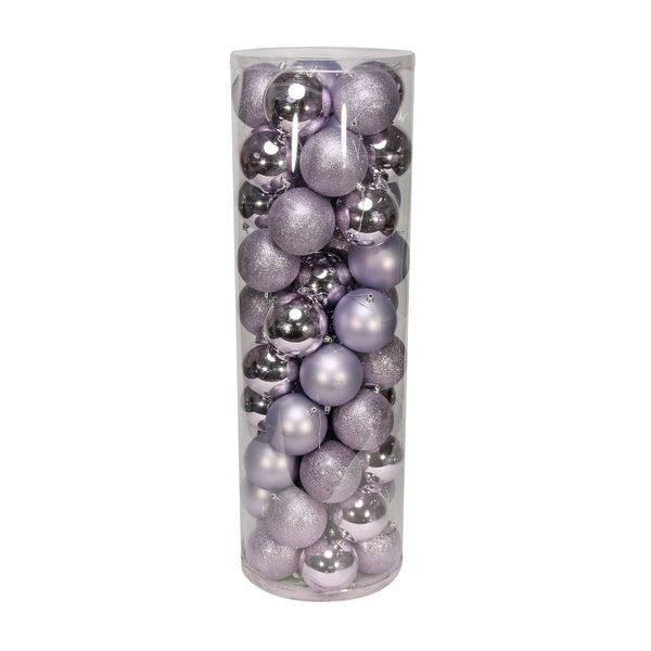 Lilac 10cm Plastic Ball in tube (matt,shiny,glitter) x 50