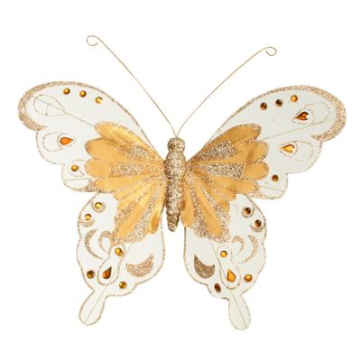  Gold Fabric & Glitter  Butterfly  16cm x 24cm  w/clip / Pk 6