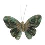 Green Feather & Glitter Butterfly 8cm x 11.5cm w/clip /Pk 12