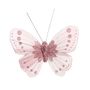 Pink Feather & Glitter Butterfly 8cm x 11.5cm w/clip/ Pk 12