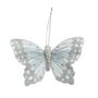  Silver Feather & Glitter Butterfly 6cm x 9cm w/clip /Pk 12