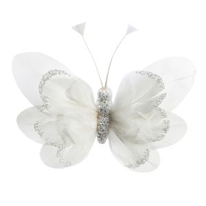 White Feather & Glitter butterfly with clip 9cm x 14cm/ Pk 6