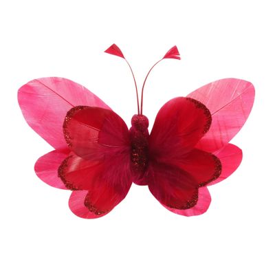 Red Feather & Glitter Butterfly with clip 9cm x 14cm /Pk 6