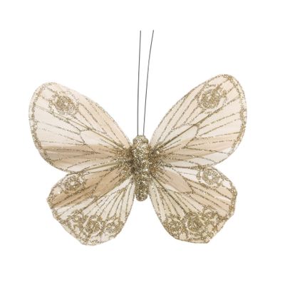 Gold Feather & Glitter butterfly with clip 9cm x 12cm /Pk 12 