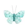 Turquoise Feather & Glitter Butterfly 6cm x 8cm w/clip/Pk 12