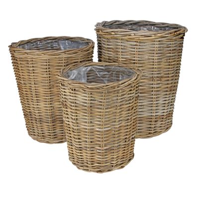 Set of 3 Full Cane Round Conical w/Liner 