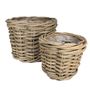 Natural / Grey Set of 2 Full Cane Cylinder Baskets 