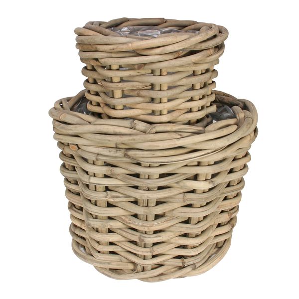 Natural / Grey Set of 2 Full Cane Cylinder Baskets 