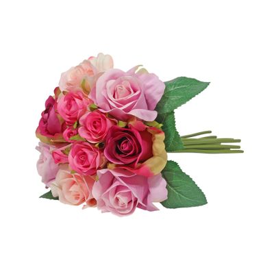 Aquitaine Rose Bouquet Pink Mix -12 Flowers/4Lvs 27cm (12/96)