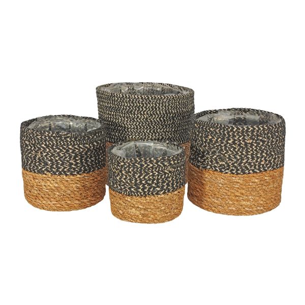 Set of 4 Seagrass Basket w/Liner (Natural & Black)