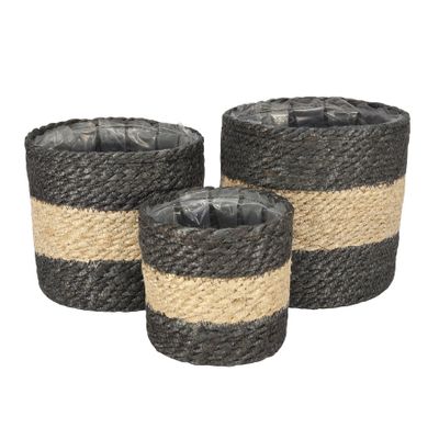 Set of 3 Jute Basket w/Liner (Natural & Grey)