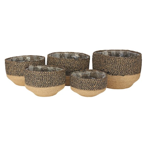 Set of 5 Jute Basket  w/Liner (Natural & Black)