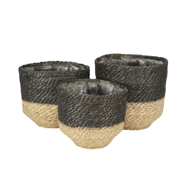 Set of 3  Jute Basket  w/Liner (Natural & Grey)