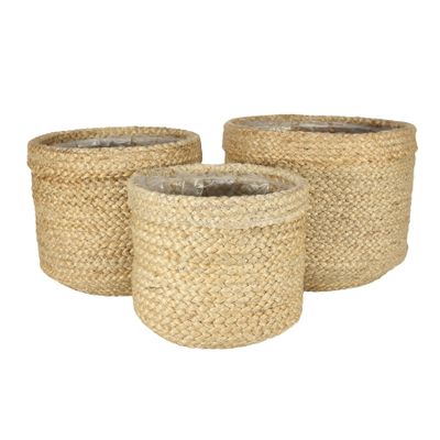 Set of 3 Jute  Basket w/Liner (Natural)