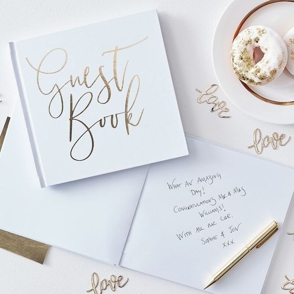 White & Gold Wedding Guest Book 