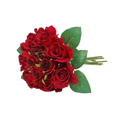 Aquitaine Rose Bouquet Red -12 Flowers/4Lvs 27cm (12/96)