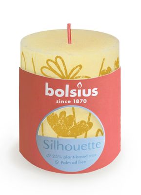 Bolsius Rustic Silhouette Pillar Candle  80 x 68mm - Butter Yellow