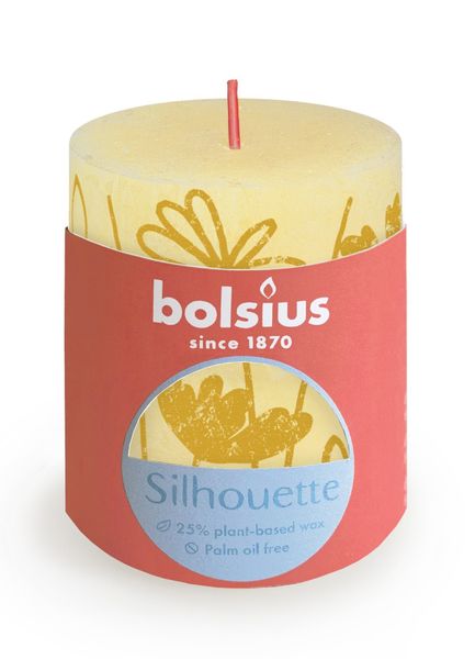 Bolsius Rustic Silhouette Pillar Candle  80 x 68mm - Butter Yellow