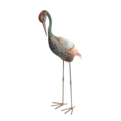112cm Crane SageGreen and Pink Embroided