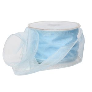 Soft Blue Wire Edge Voile Ribbon 60mm x 20m
