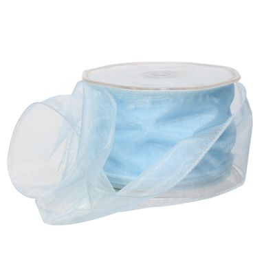 Soft Blue Wire Edge Voile Ribbon 60mm x 20m