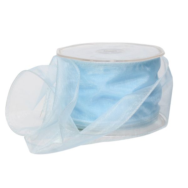 Soft Blue Wire Edge Voile Ribbon 60mm x 20m