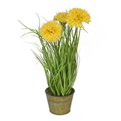 46cm Mum Grass w/Pot Yellow